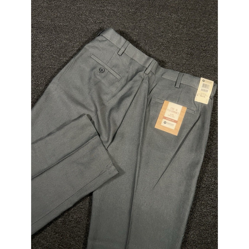 New Haggar Pants Men 36x29 Gray Cool 18 Performance Classic Fit Stretch No Iron